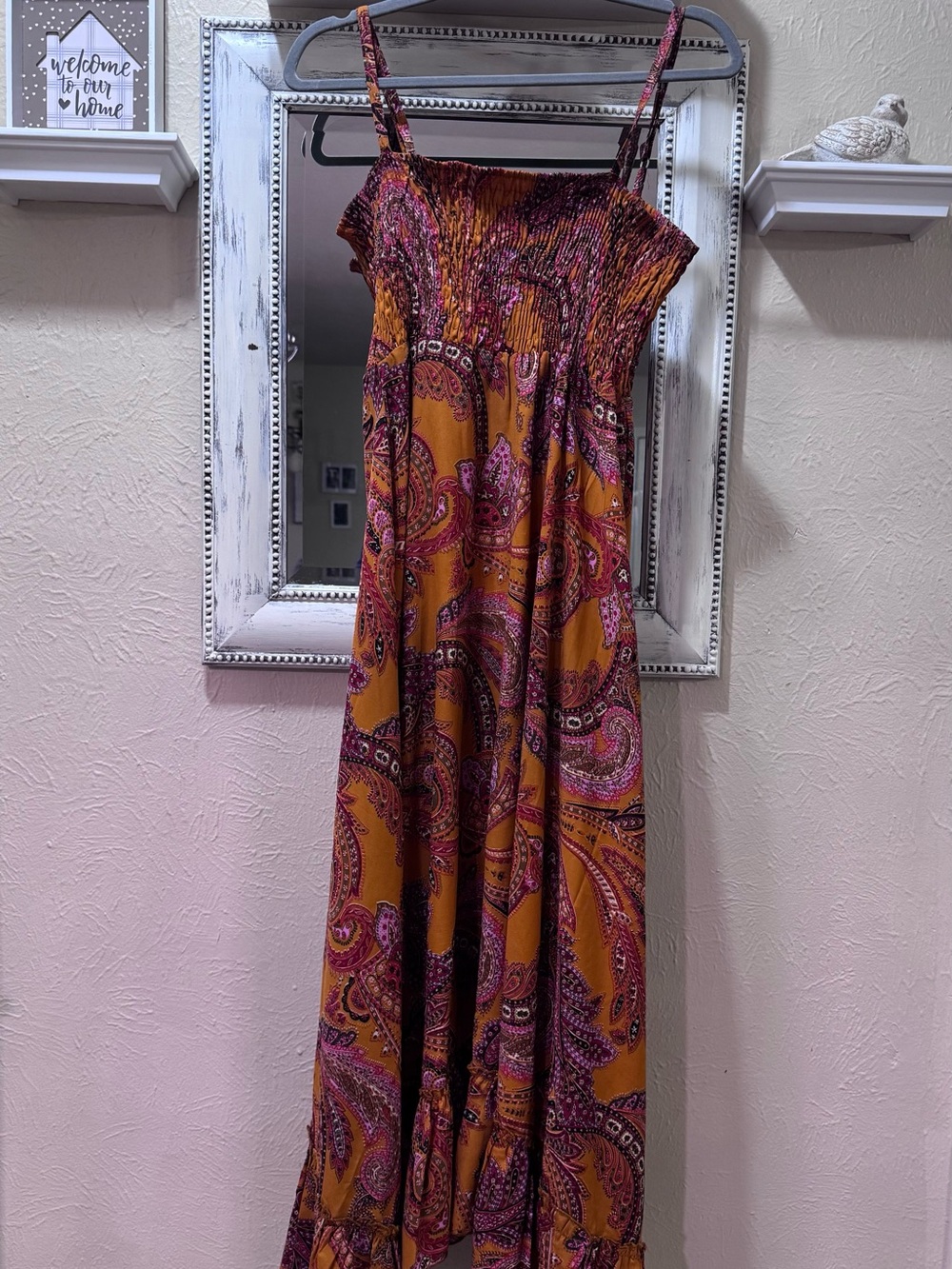 Earthbound Boho Smocked Maxi Dress Paisley Sz M